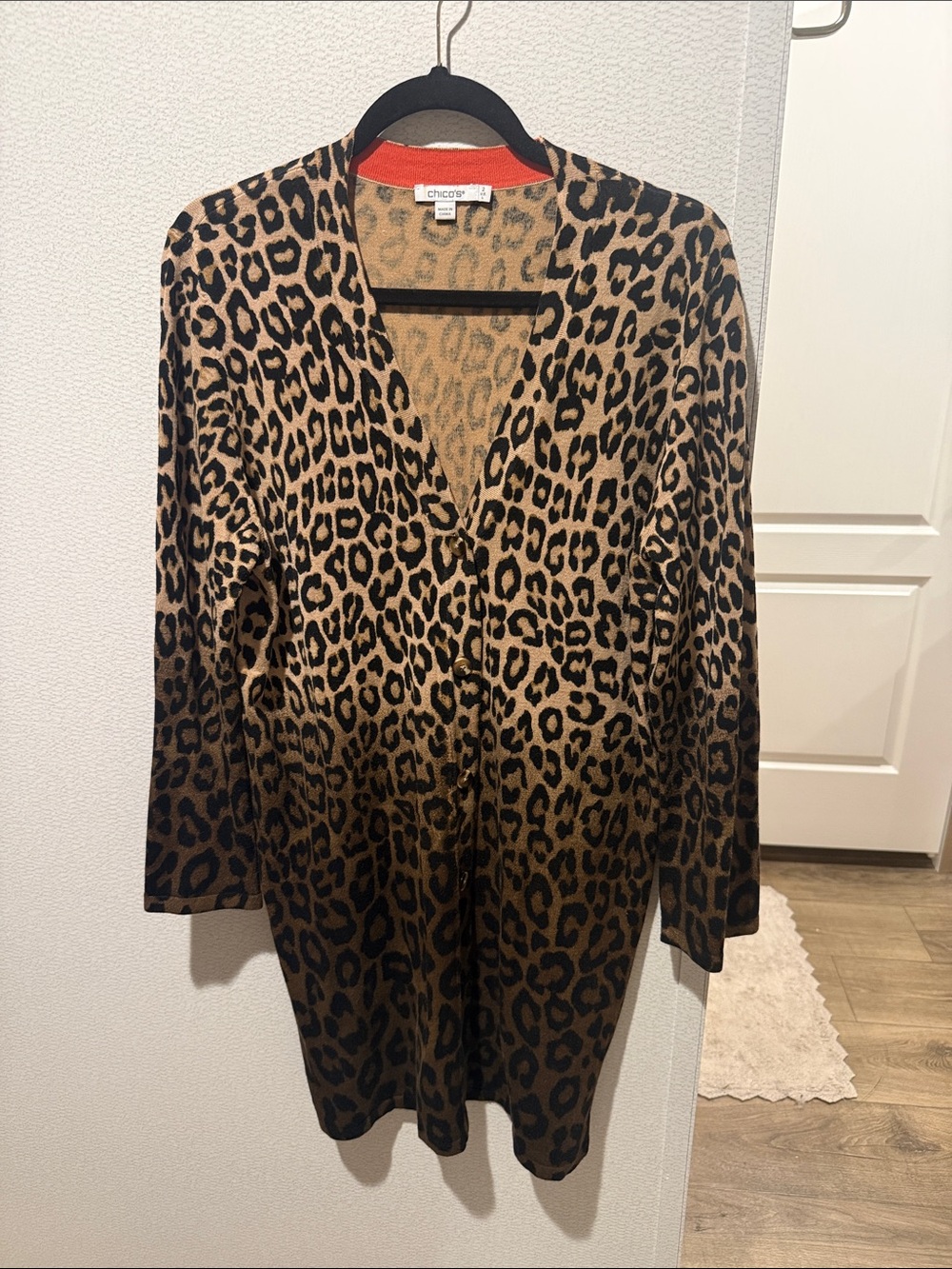 Chico's Leopard-Print Long Sleeve Dress in Brown and Black
